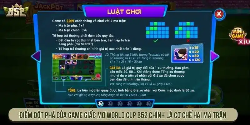 Cách Chơi Giấc Mơ World Cup B52 Slot Bóng Đá Dễ Hiểu Điểm đột phá của game Giấc mơ world cup B52 chính là cơ chế hai ma trận