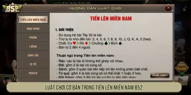 Tiến Lên Miền Nam B52 Dân Gian Đổi Thưởng Siêu Đỉnh Luật chơi cơ bản trong Tiến Lên Miền Nam B52