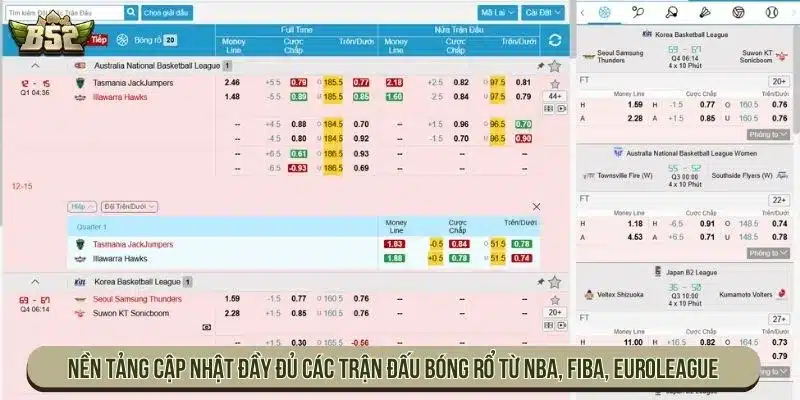 Cá Cược Thể Thao Inplaymatrix B52 Trực Tiếp Chuyên Nghiệp Nền tảng cập nhật đầy đủ các trận đấu bóng rổ từ NBA, FIBA, EuroLeague