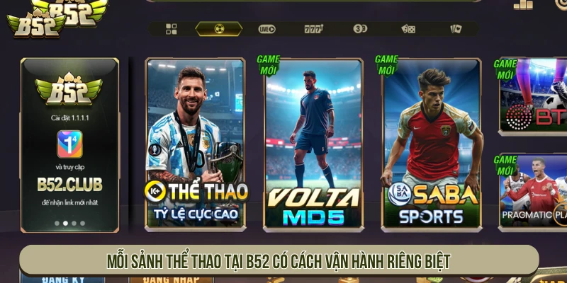 Mỗi sảnh thể thao tại B52 có cách vận hành riêng biệt